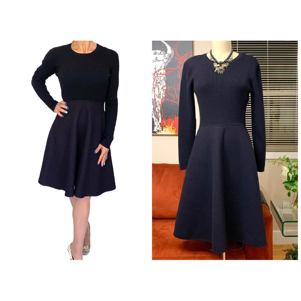 Vintage LORD & TAYLOR Tollegno 1900 Fit & Flare Deep Navy  Wool Sweater Dress 0